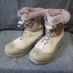 Women's Size 4 Columbia BY1291-920 Waterproof Omni-Heat Tan W/ Purple Fur Boots